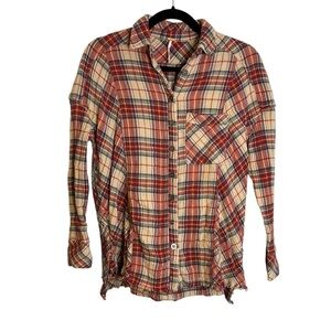 Free People Juniper Red Ridge Plaid Button Top Size XS